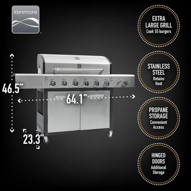 KENMORE 6-Burner with Side Propane Gas Burner XL Grill PG-40611SOL ...